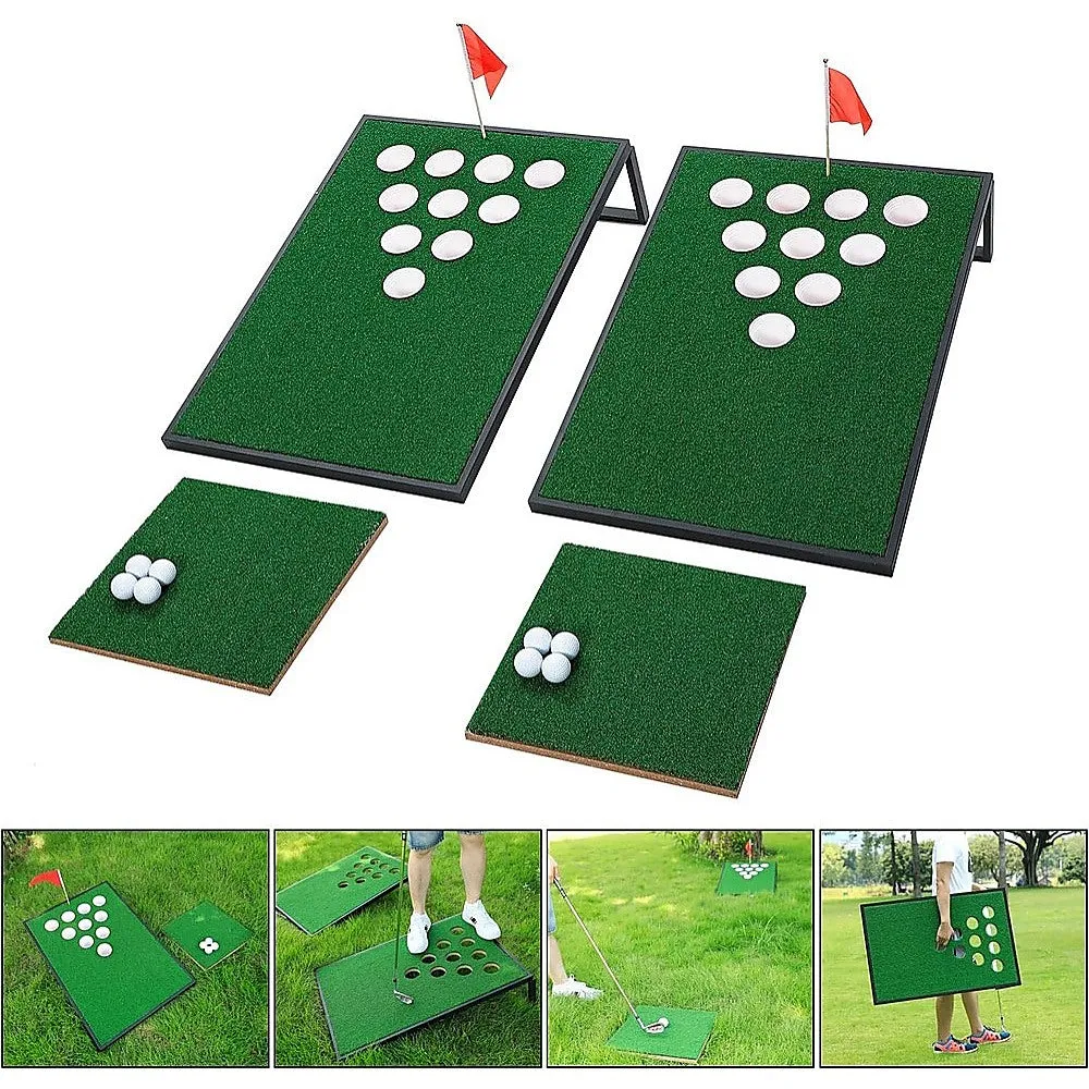 Golf Cornhole Game With Chipping Mats, Golf Balls, Putters