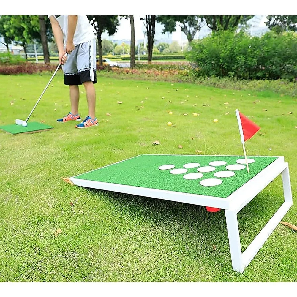 Golf Cornhole Game With Chipping Mats, Golf Balls, Putters