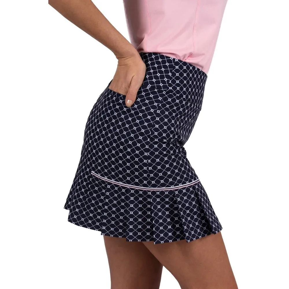 Golftini Women's Be Well Performance Side Pleat Golf Skort - Navy Multi