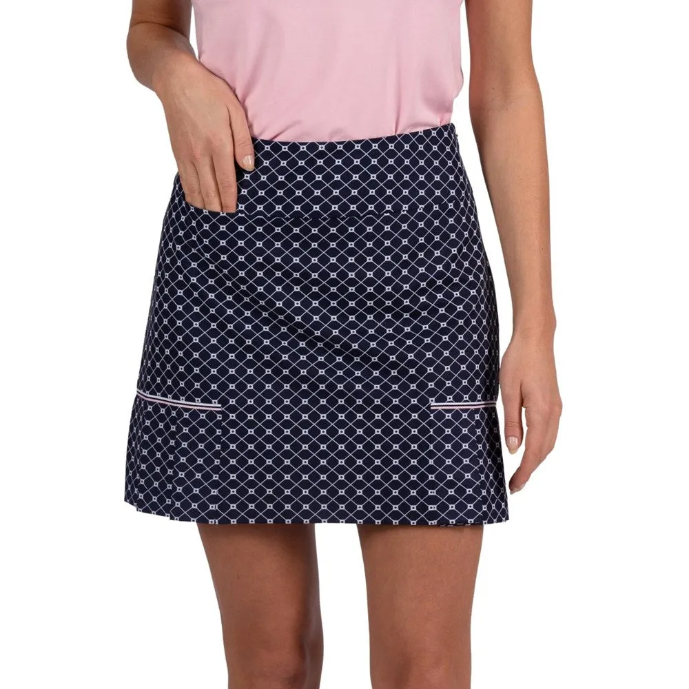 Golftini Women's Be Well Performance Side Pleat Golf Skort - Navy Multi