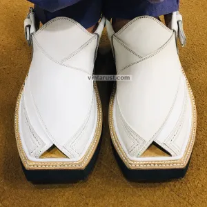 Handmade Leather Matt White Kaptaan Chappal