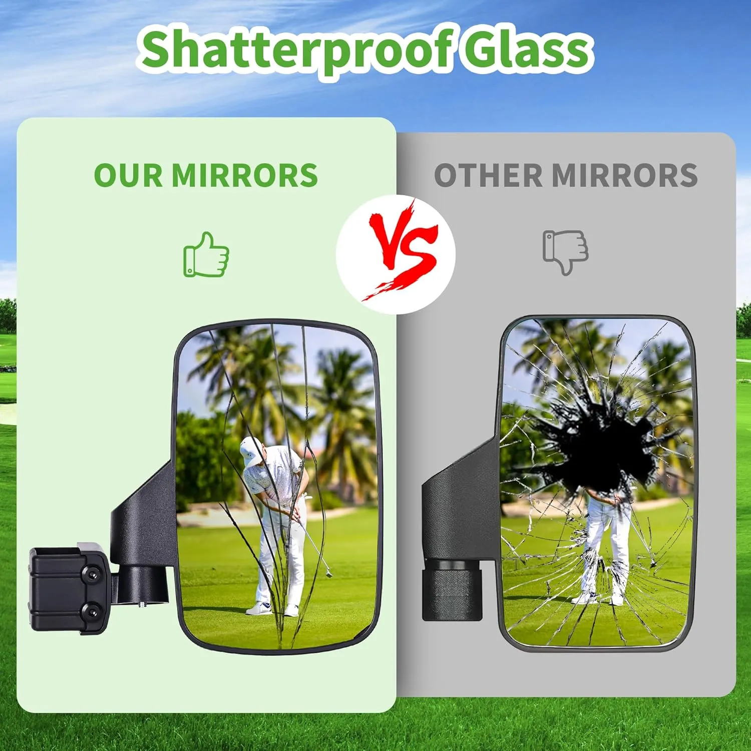 HD Shatterproof Golf Cart Side Mirror with Anti-Fog Film - 10L0L