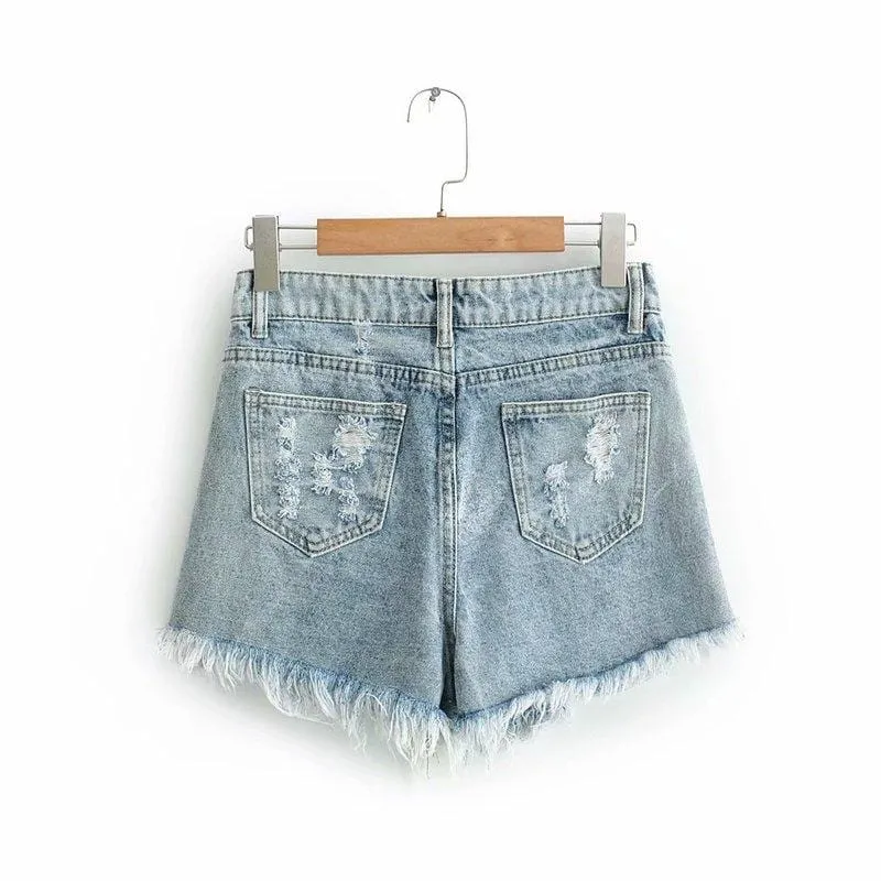 High-Waist Ripped Jean Shorts