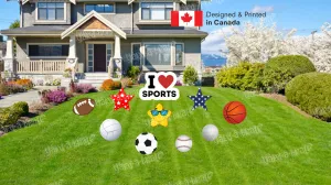 I Love Sports Sign - (12" - 18" tall) Total 10pcs set  | Yard Sign Outdoor Lawn Decorations