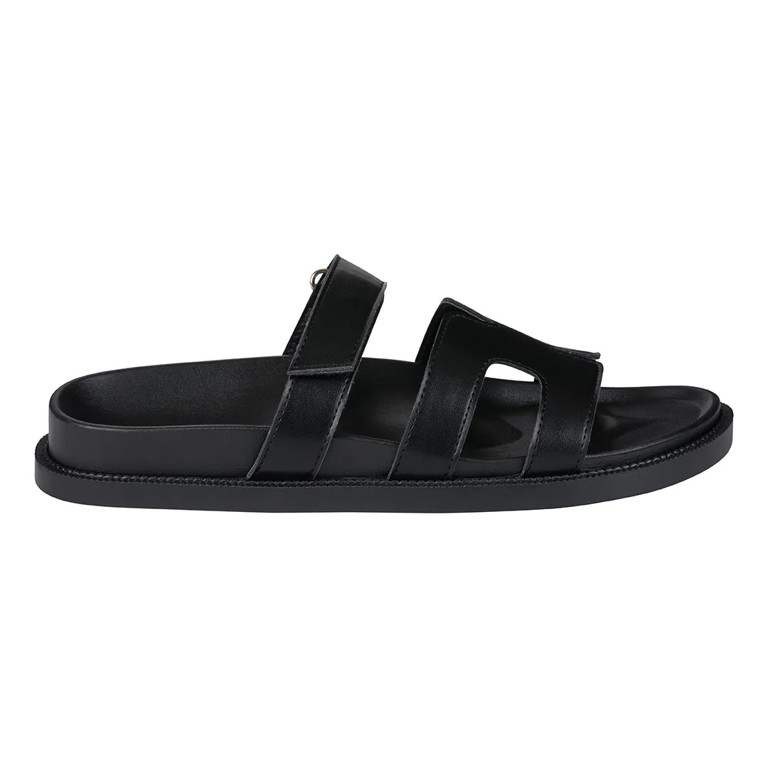 Kelly Black Cut-Out Slide Flat Sandals