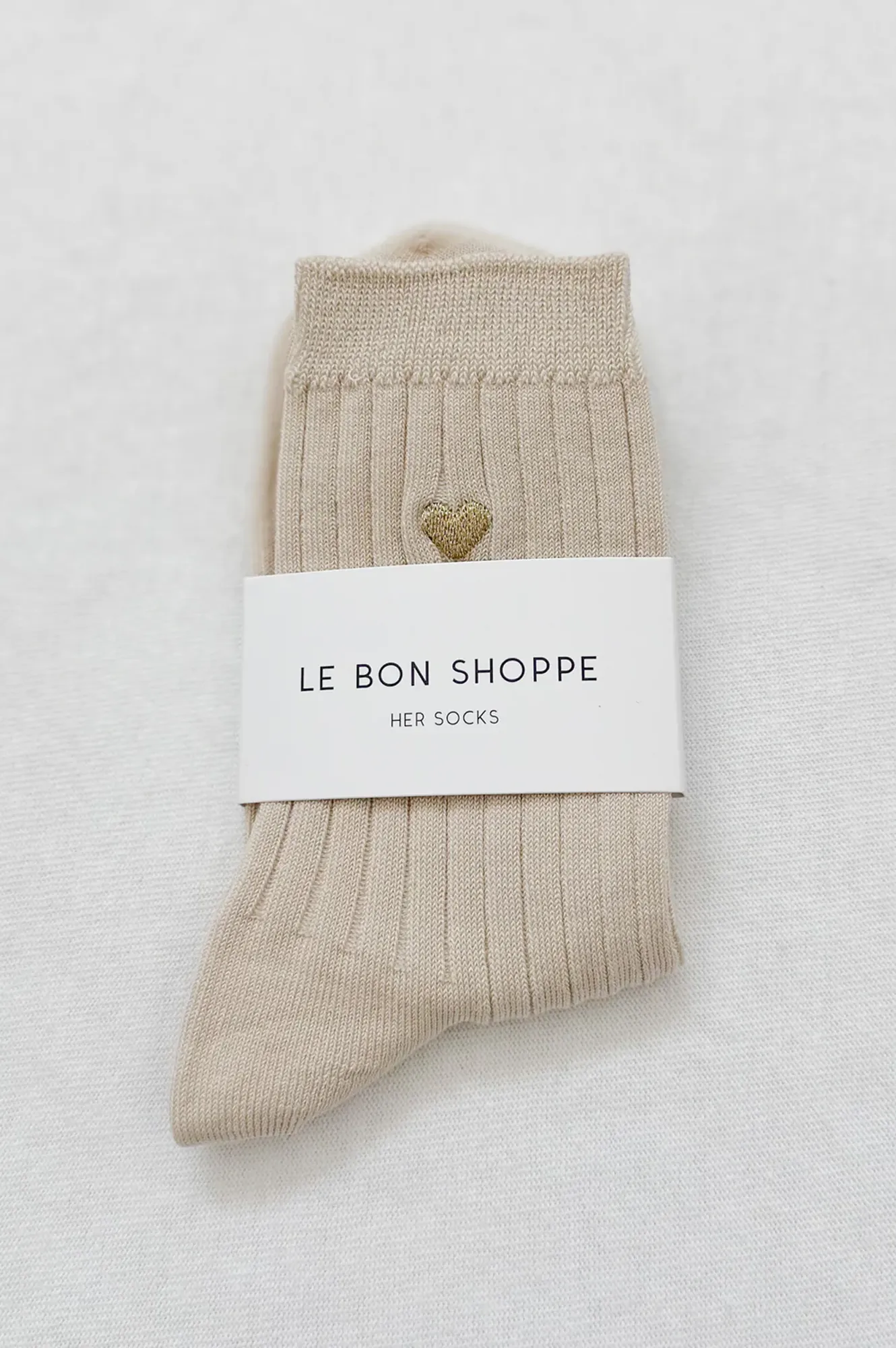 Le Bon Shoppe Embroidered Her Porcelain Gold Heart Socks