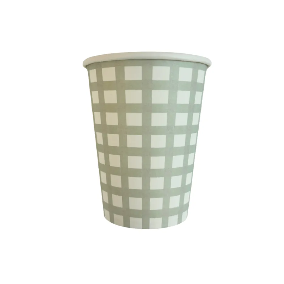 Light Green Gingham Party Cups x 12