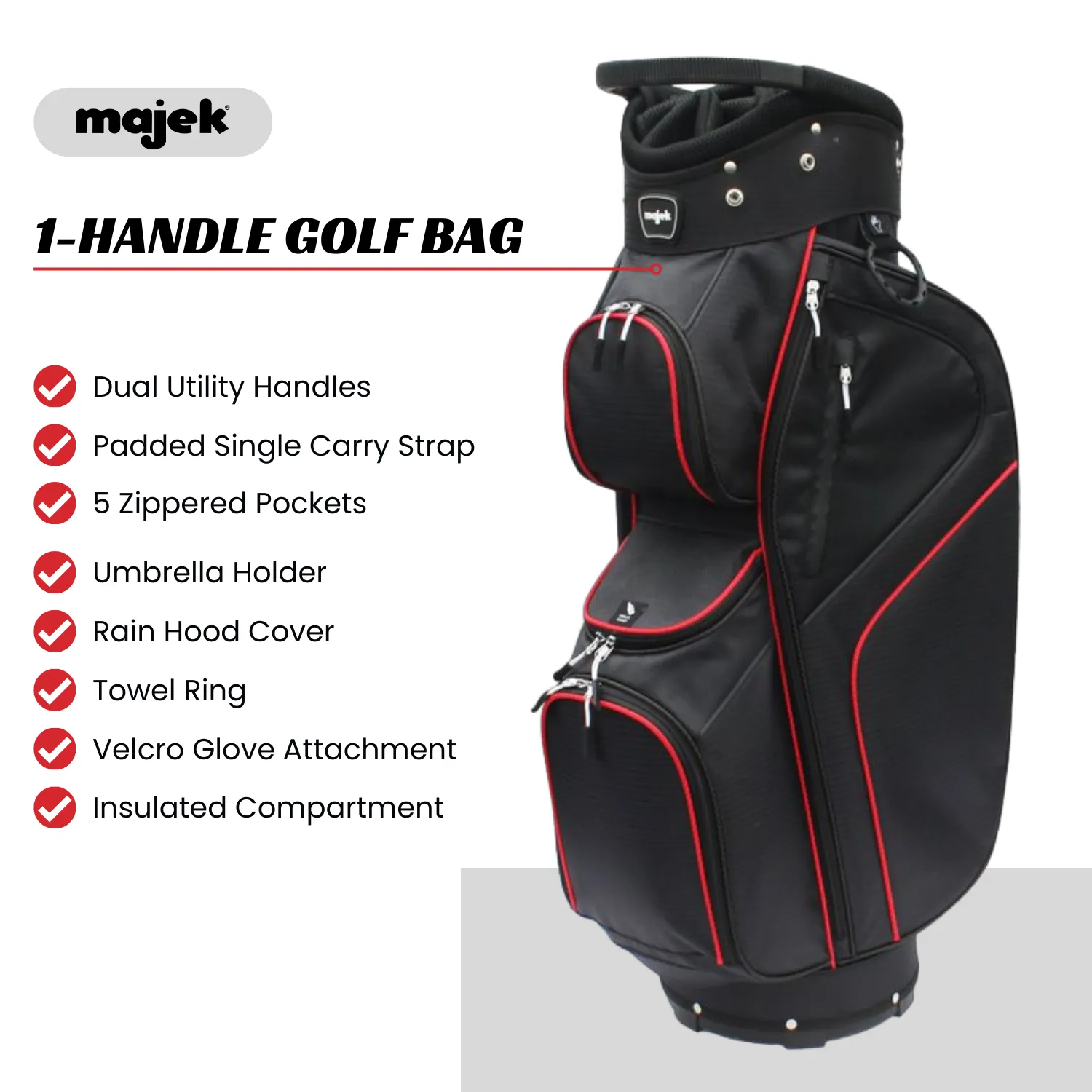 Majek Black Red Golf Bag 9 inch 14-Way Friendly Separator Top