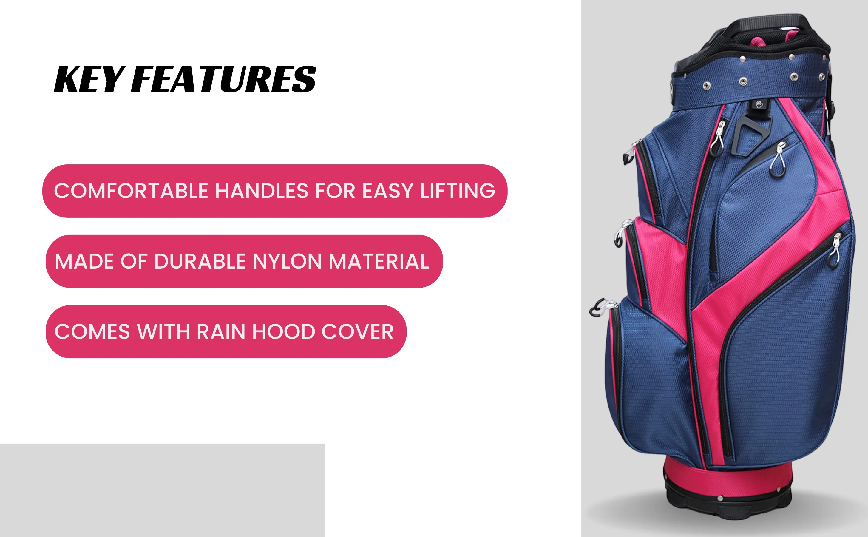 Majek Premium Navy Blue Pink Golf Bag 9.5 inch 14-Way Friendly Separator