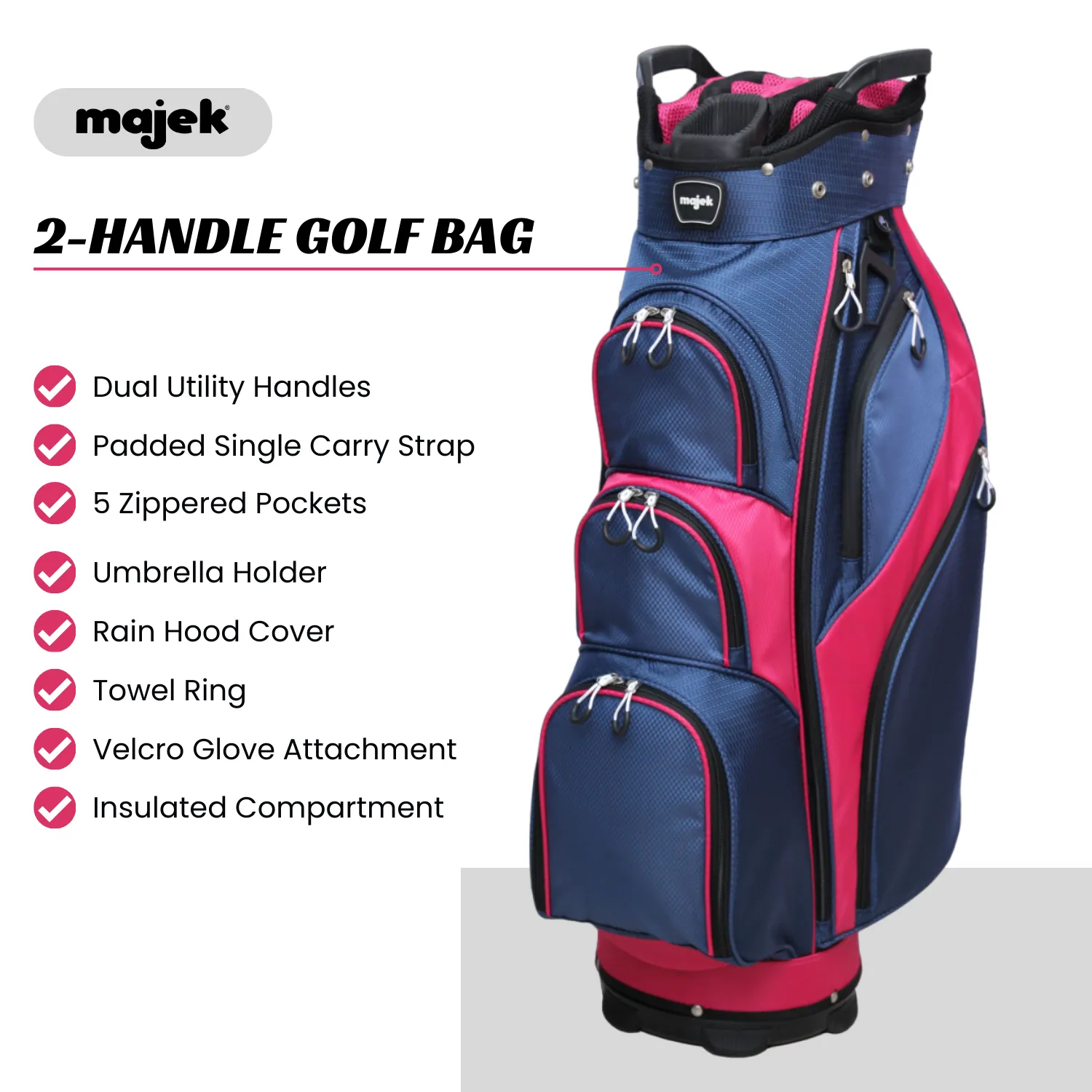 Majek Premium Navy Blue Pink Golf Bag 9.5 inch 14-Way Friendly Separator