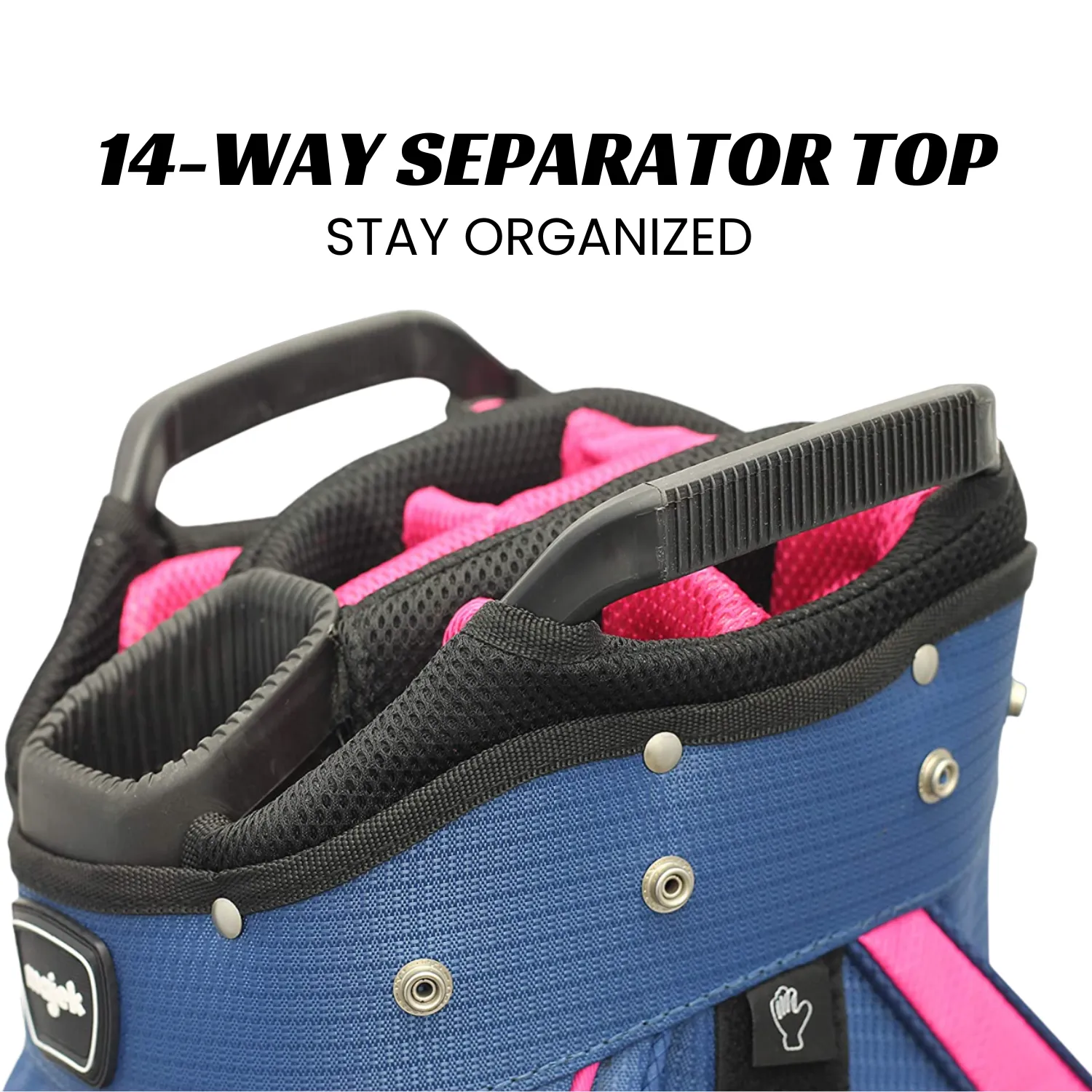 Majek Premium Navy Blue Pink Golf Bag 9.5 inch 14-Way Friendly Separator