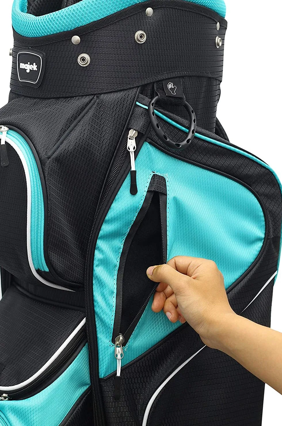 Majek Teal Black Golf Bag 9 inch 14-Way Friendly Separator Top