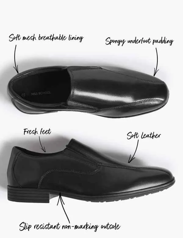 M&S Black Leather Slip-on Older Boys School Shoes