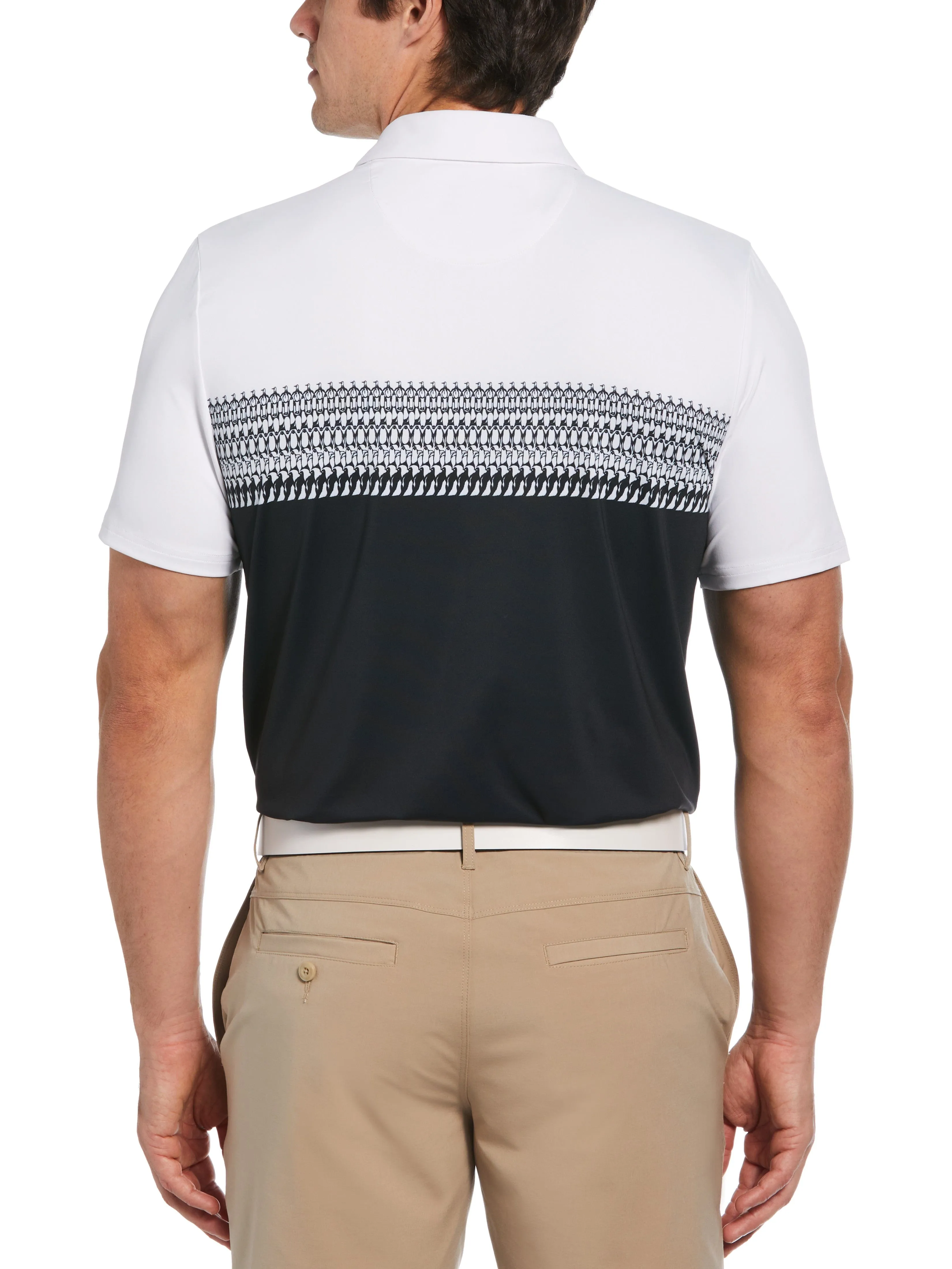 Men's Penguin Stripe Block Print Short Sleeve Golf Polo Shirt