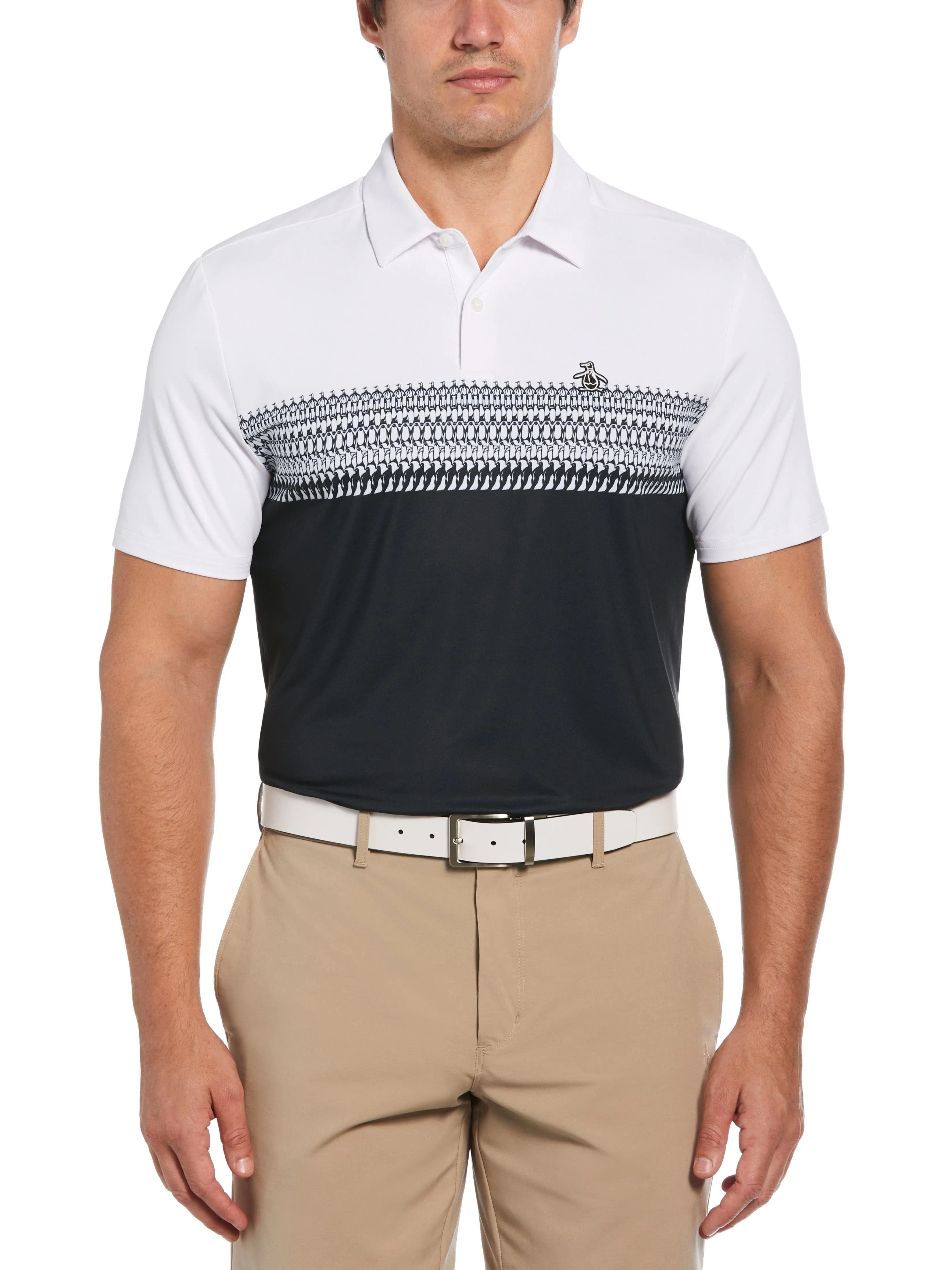 Men's Penguin Stripe Block Print Short Sleeve Golf Polo Shirt