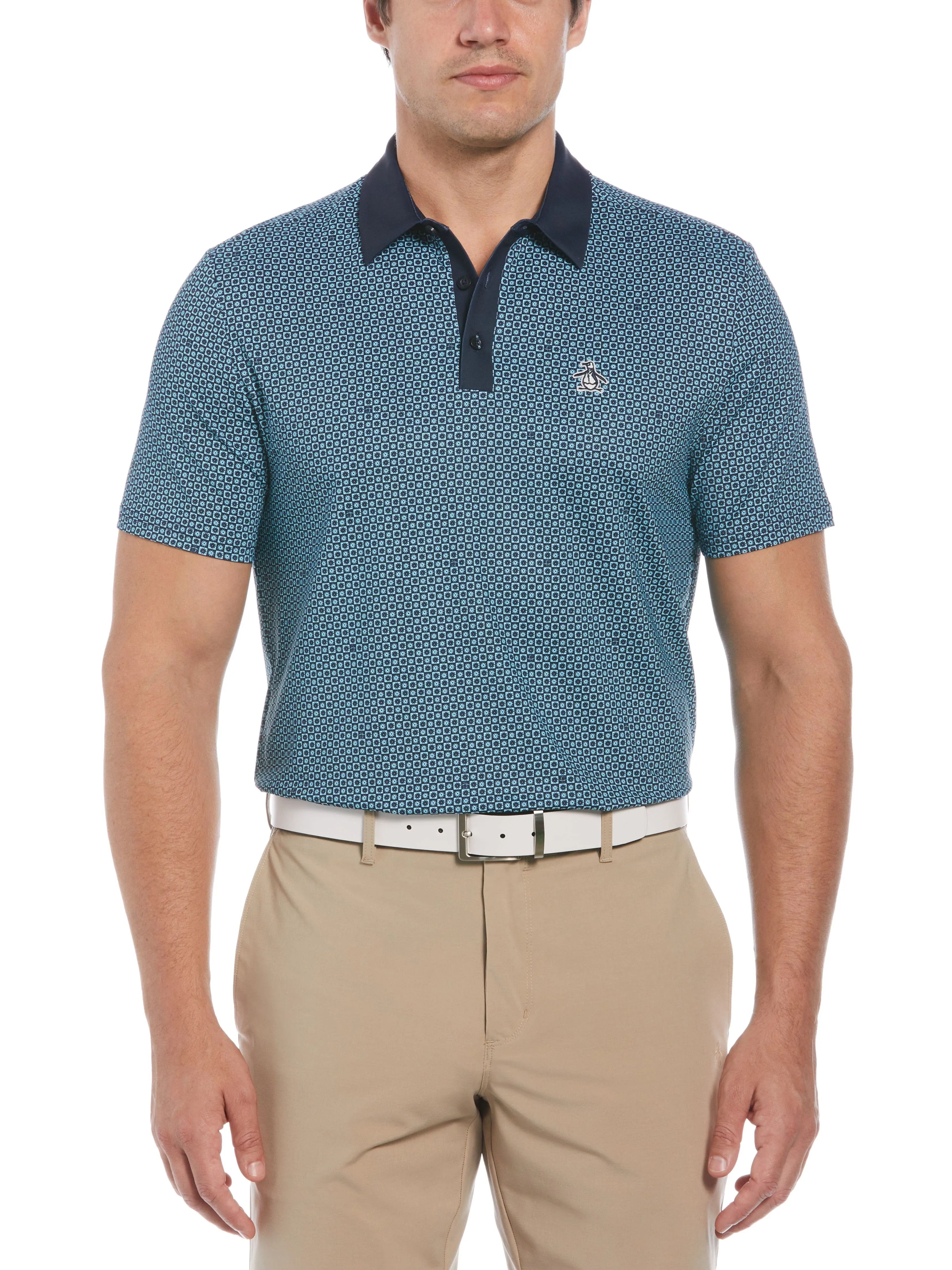 Men's Retro Micro Floral Print Short Sleeve Golf Polo Shirt