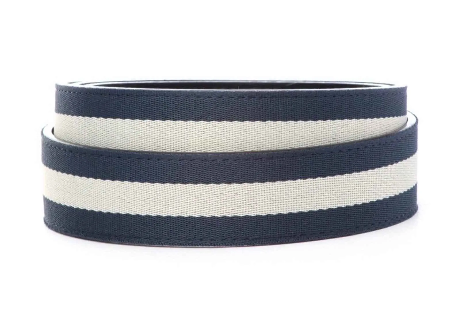 Navy w/White Stripe Cloth Strap with Traditional in Silver Buckle (1.5")