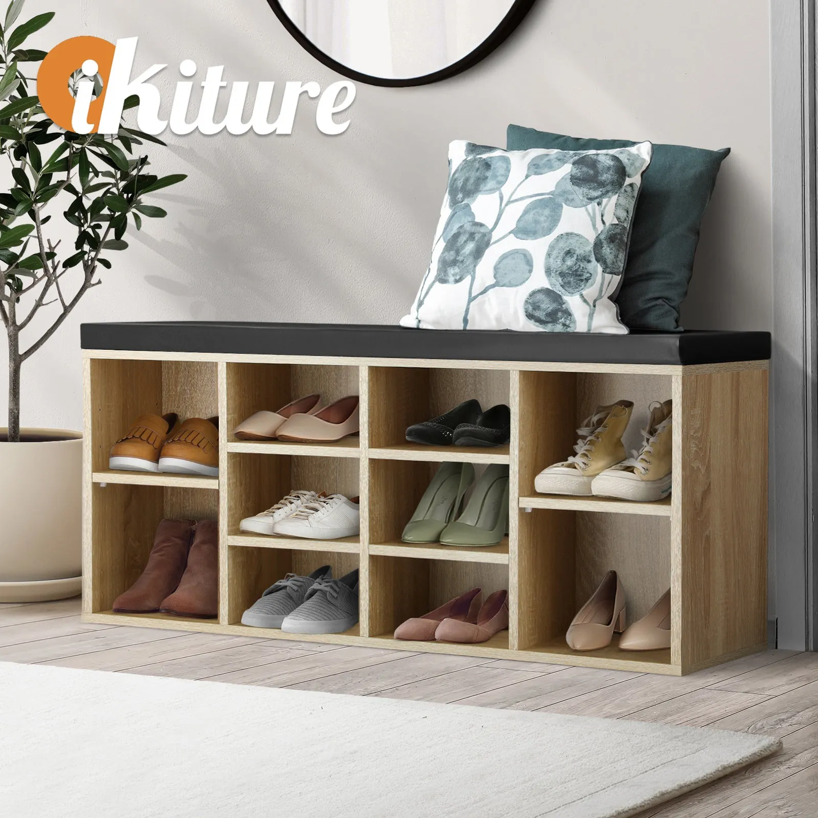 Oikiture Shoe Cabinet Bench Shoe Storage Rack Padded Seat Organiser Cupboard Box