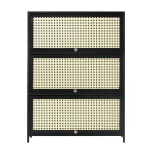 Oikiture Shoe Storage Cabinet 3 Flip-up Rattan Doors