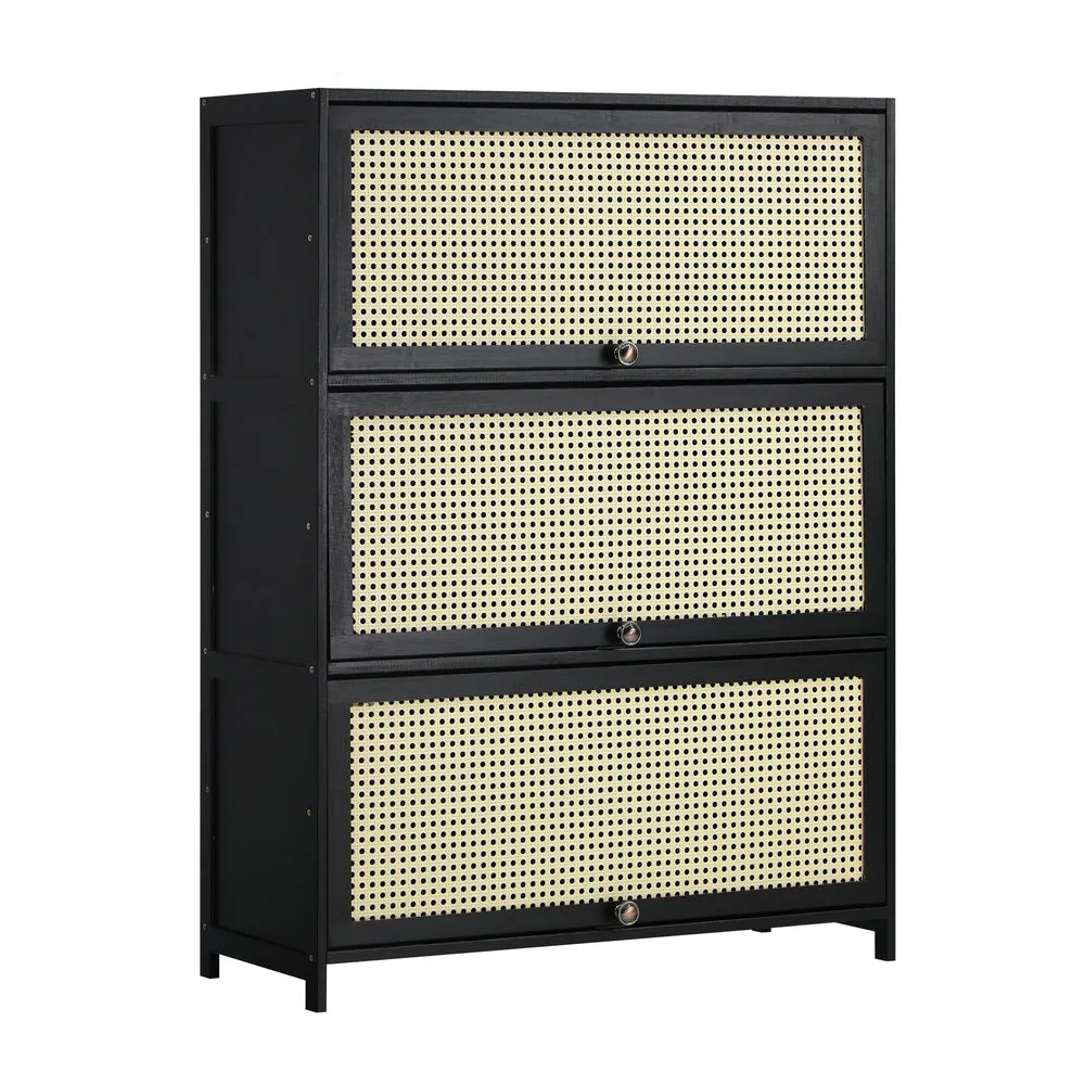 Oikiture Shoe Storage Cabinet 3 Flip-up Rattan Doors