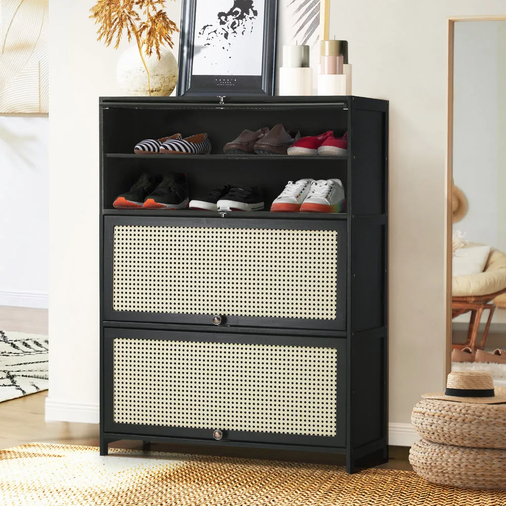 Oikiture Shoe Storage Cabinet 3 Flip-up Rattan Doors