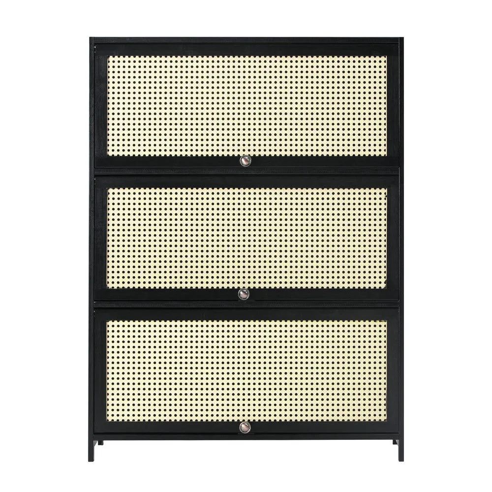 Oikiture Shoe Storage Cabinet 3 Flip-up Rattan Doors