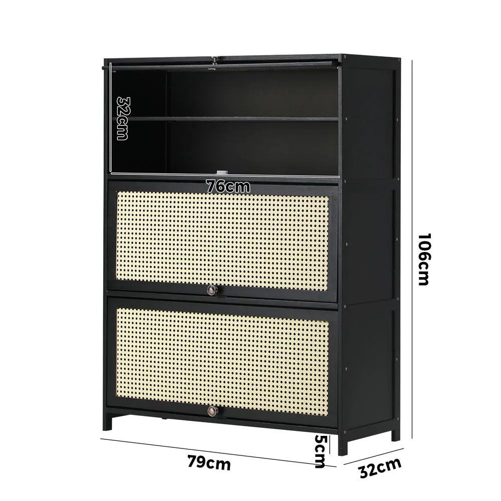 Oikiture Shoe Storage Cabinet 3 Flip-up Rattan Doors