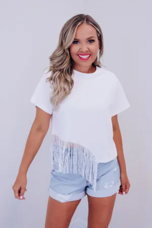 On The Border Fringe Crop Top - White!