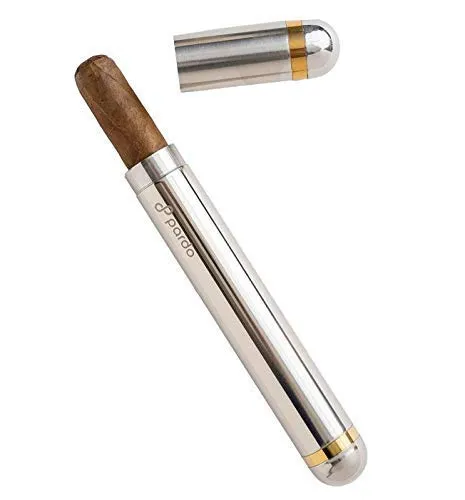 Pardo Cigar Tube - Stainless Steel PortableTravel Case - Large Ring Gauge Cigars (Silver