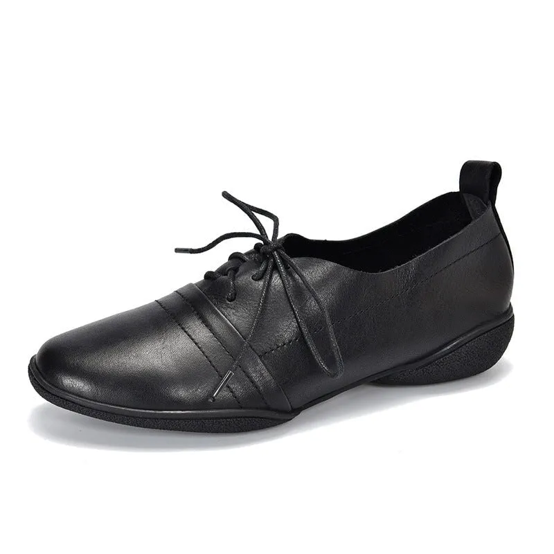 Retro Soft Leather Oxford Shoes For Women Handmade Designer Shoes Coffee/Black