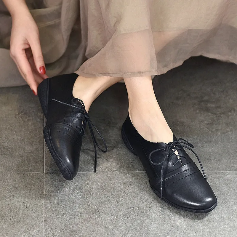 Retro Soft Leather Oxford Shoes For Women Handmade Designer Shoes Coffee/Black