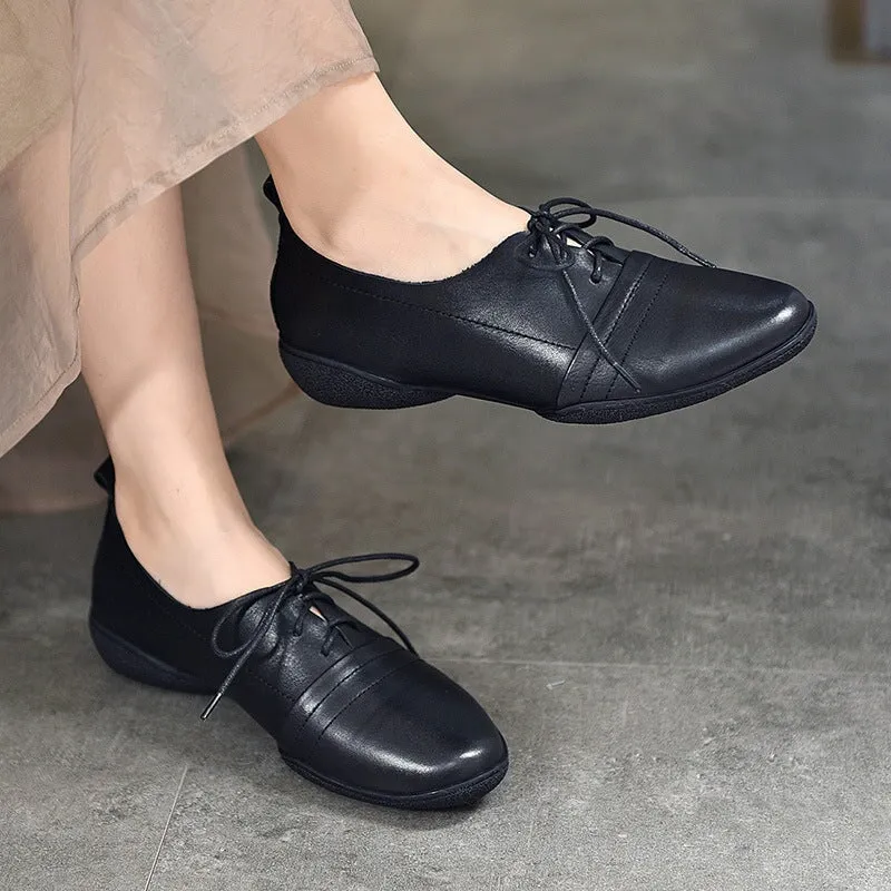 Retro Soft Leather Oxford Shoes For Women Handmade Designer Shoes Coffee/Black