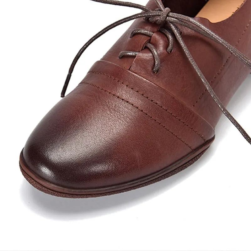 Retro Soft Leather Oxford Shoes For Women Handmade Designer Shoes Coffee/Black