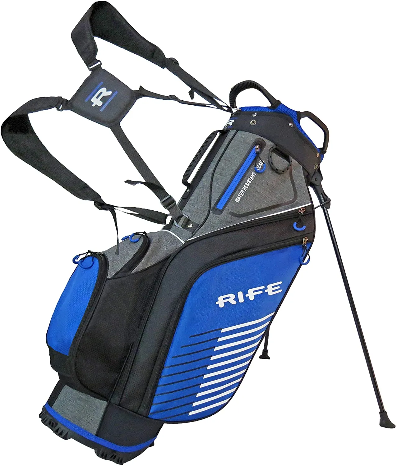 Rife Golf Blue Black Gray Stand Bag 9 inch, 7-Way Friendly Separator Top