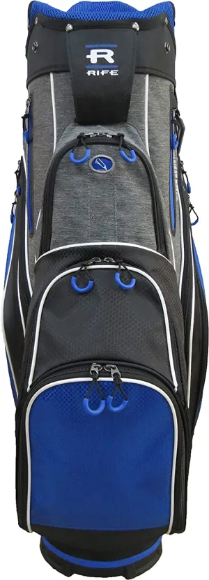 Rife Golf Premium Blue Black Gray Cart Bag 10 inch, 14-Way Friendly Separator Top