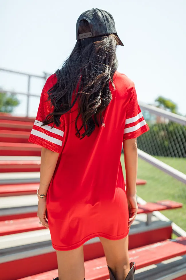 Sideline Socialite Red Jersey Detail Dress