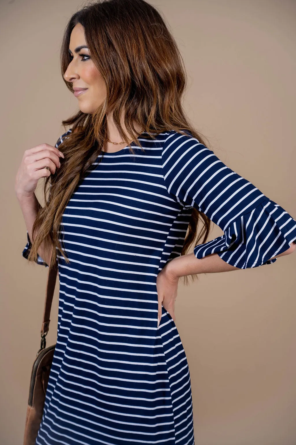 Striped 3/4 Bell Sleeve Dress