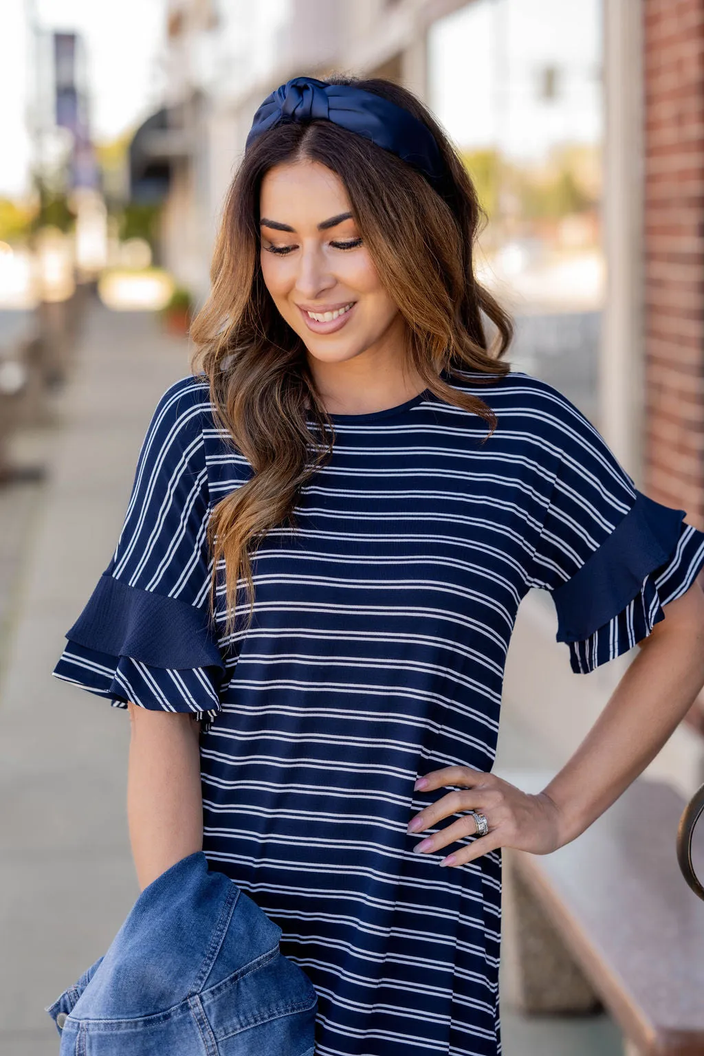 Striped Dual Bell Sleeve Dress