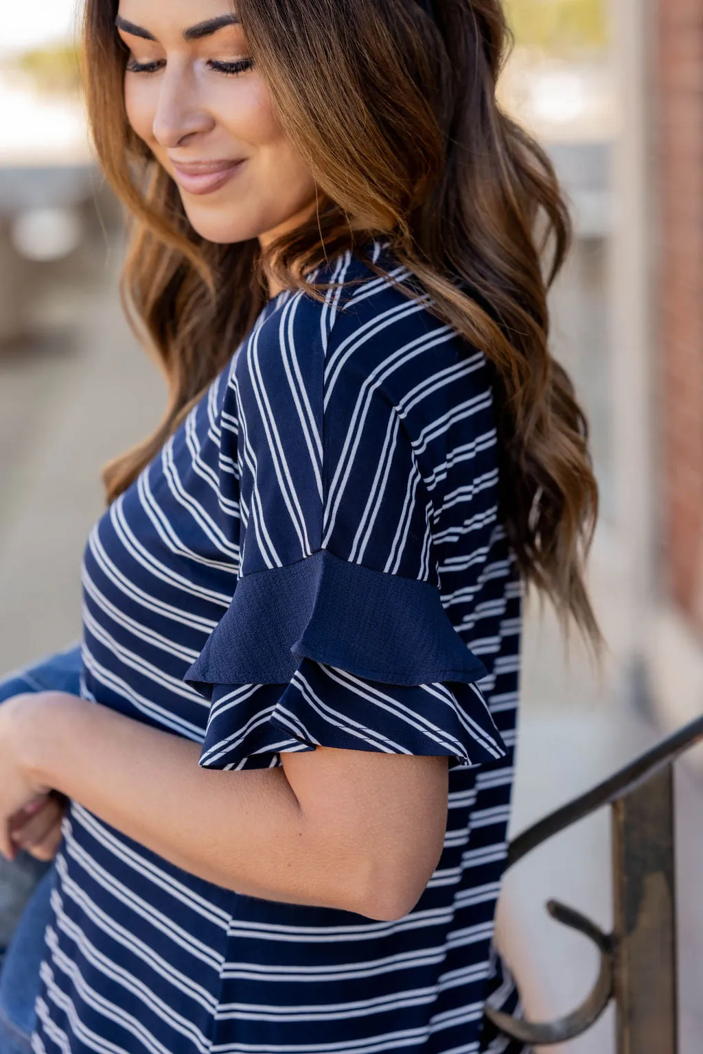 Striped Dual Bell Sleeve Dress