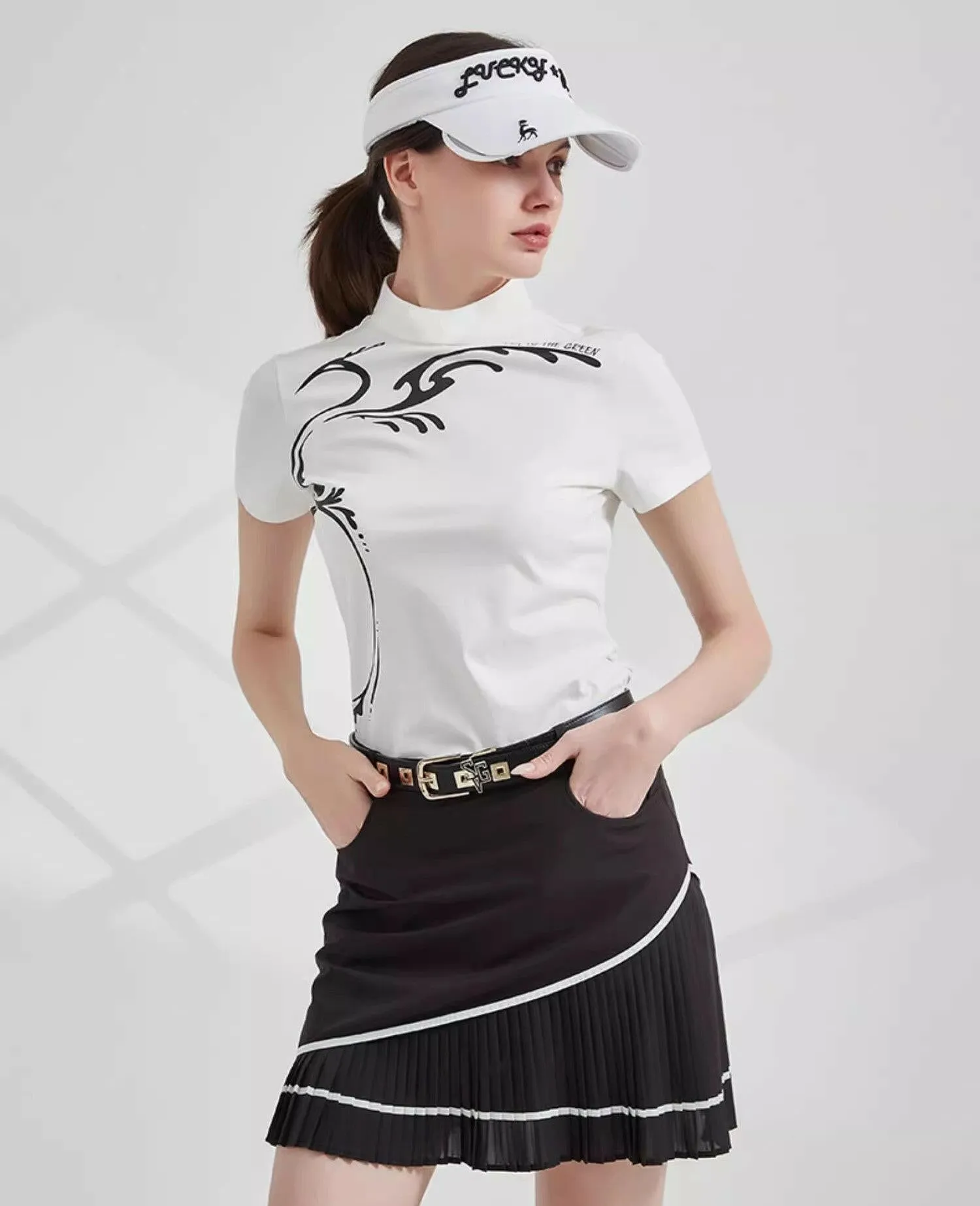 SVG Golf Women's White Printed Short-Sleeved Stand-Up Collar T-Shirt