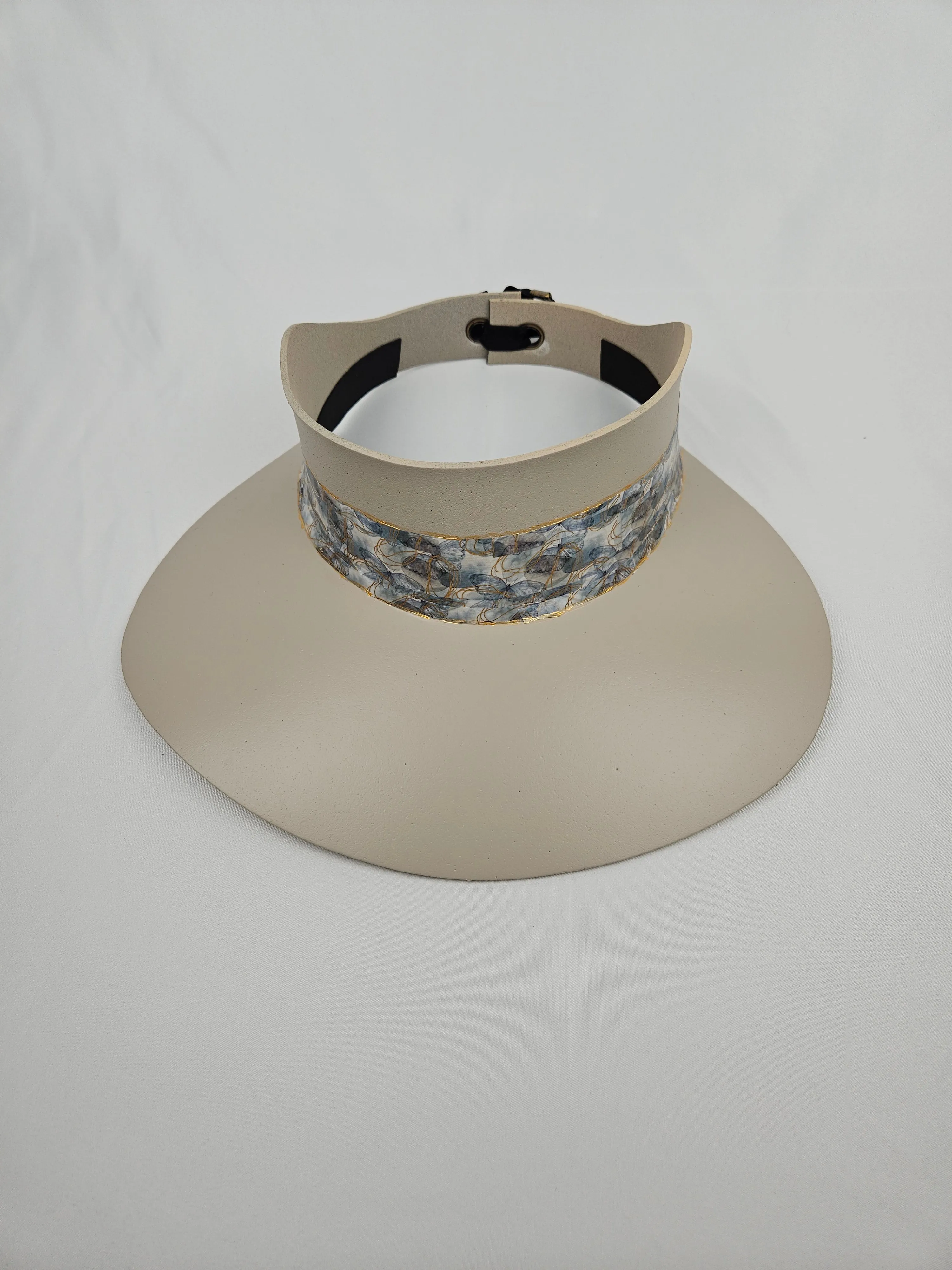 Tall Taupe "LadyEVA" Visor Hat with Soft Blue Floral Band