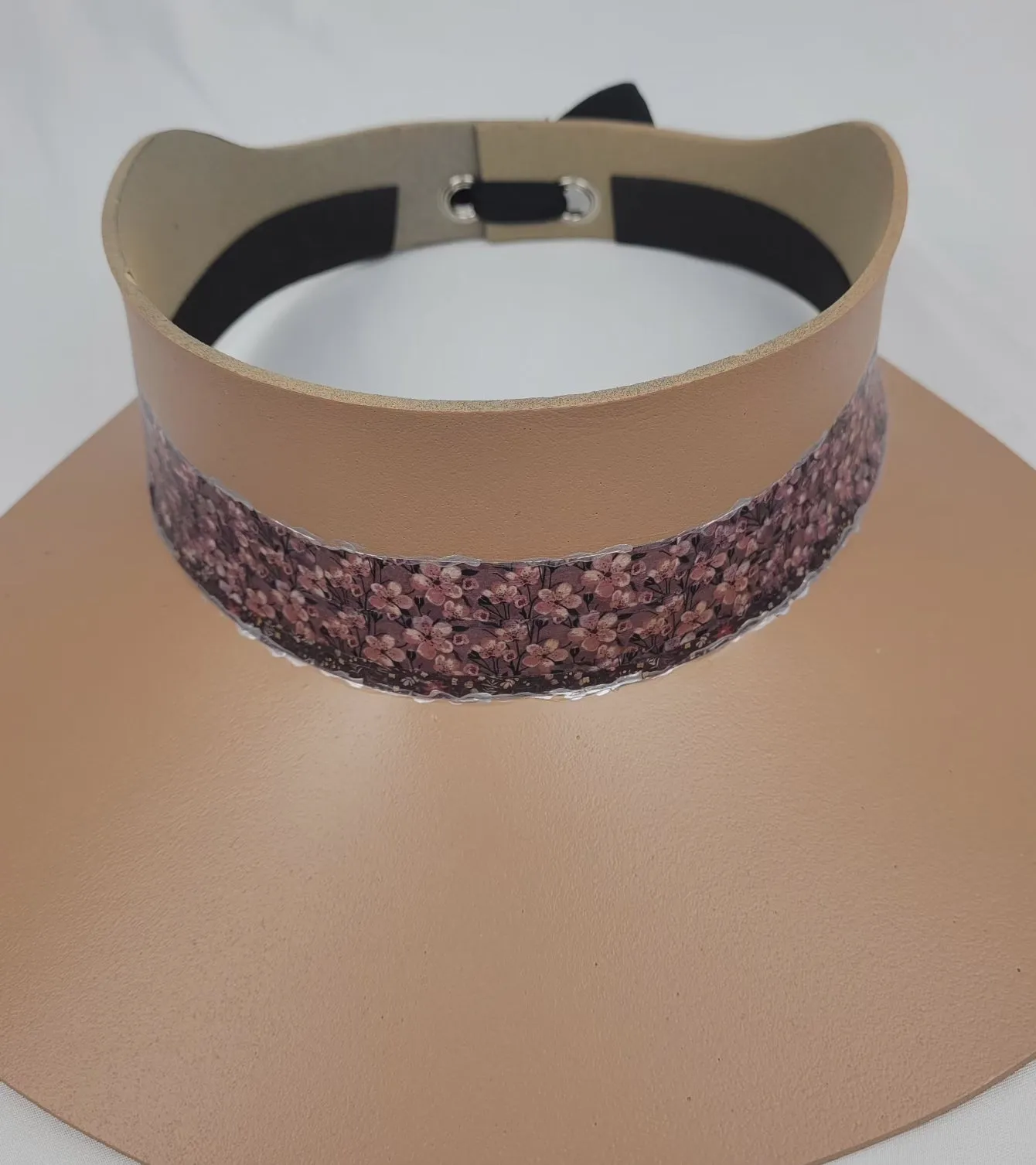 Tan "LadyEVA" Visor Hat with  Elegant Purple Floral Band