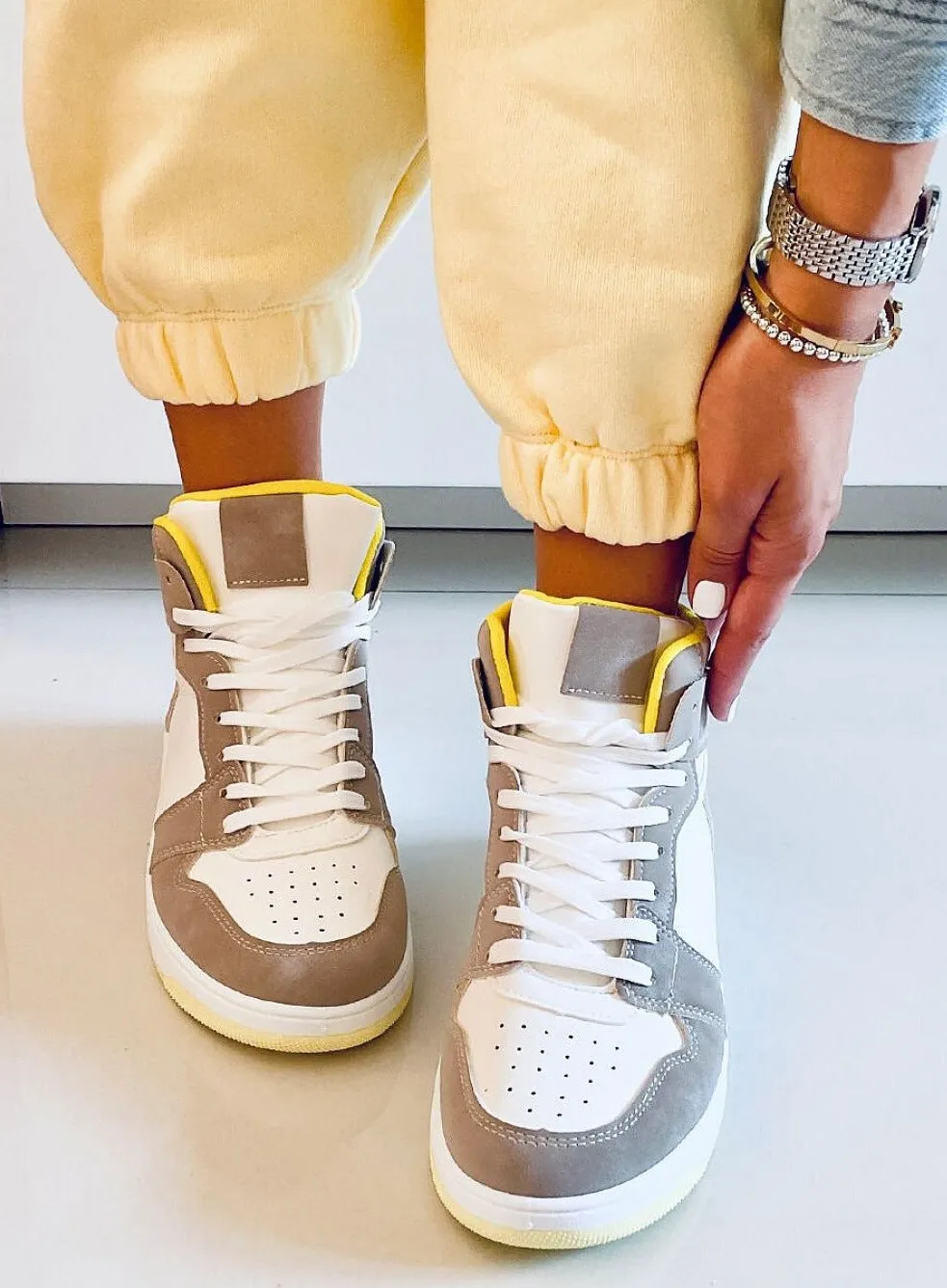 TEEK - White Stone Yellow Womens High-Top Sneakers