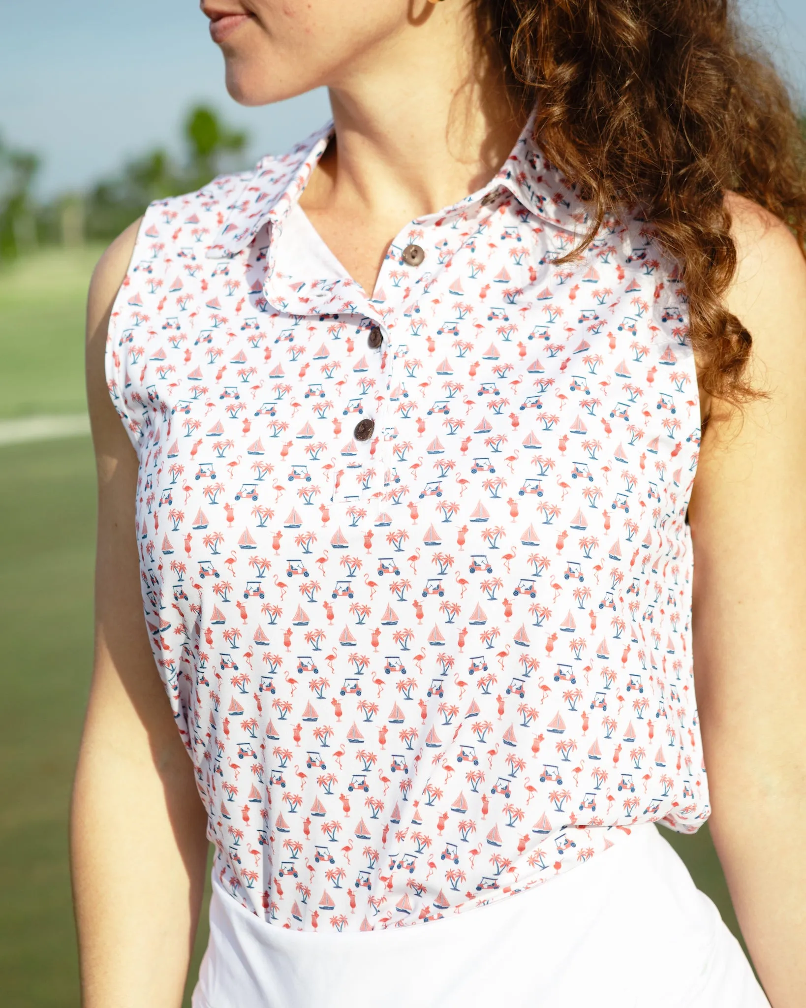 The Afternoon Round - Americana - Ladies Sleeveless Golf Polo