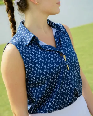 The Afternoon Round - Navy - Ladies Sleeveless Golf Polo