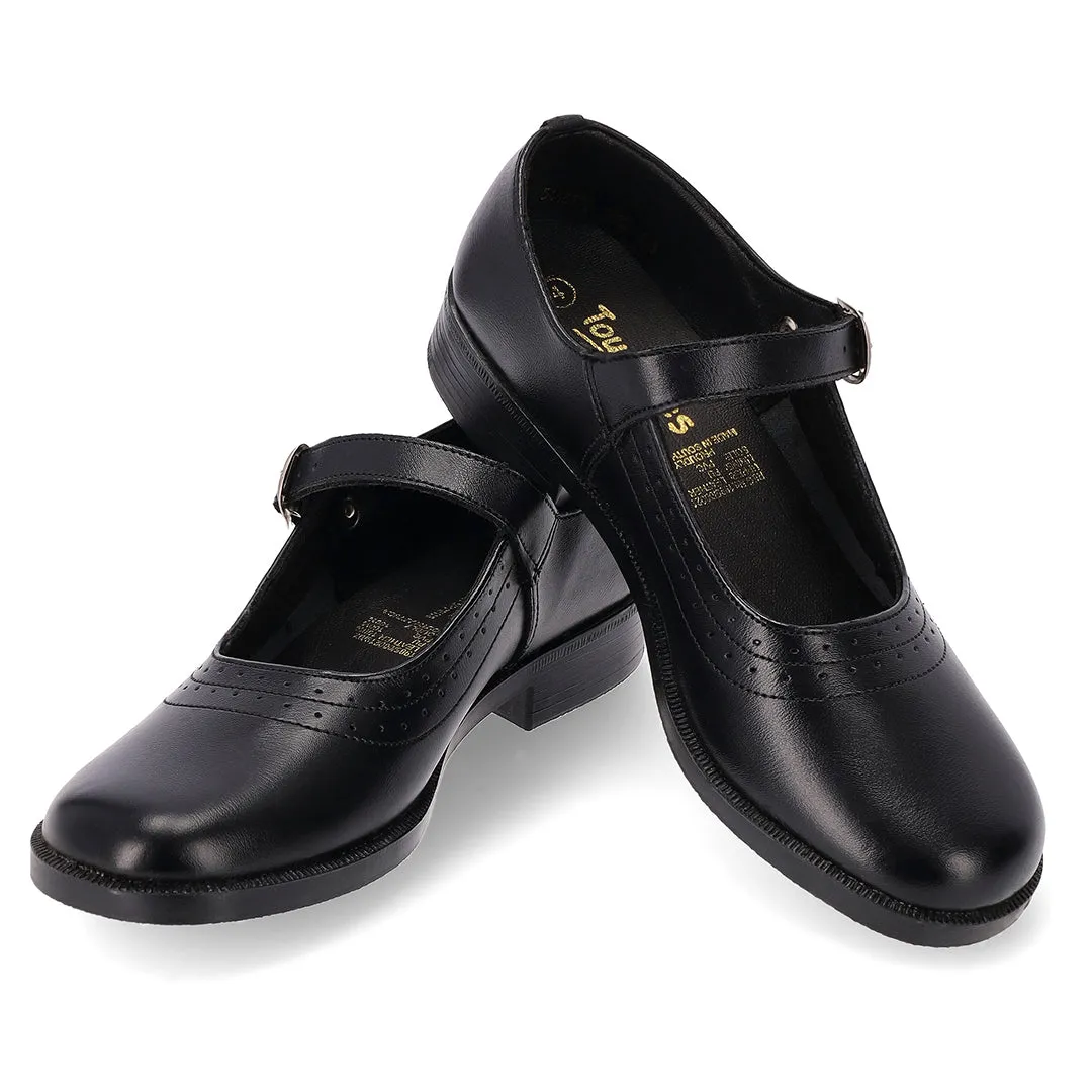 Toughees Pearl Ladies One Bar School Shoes - Black