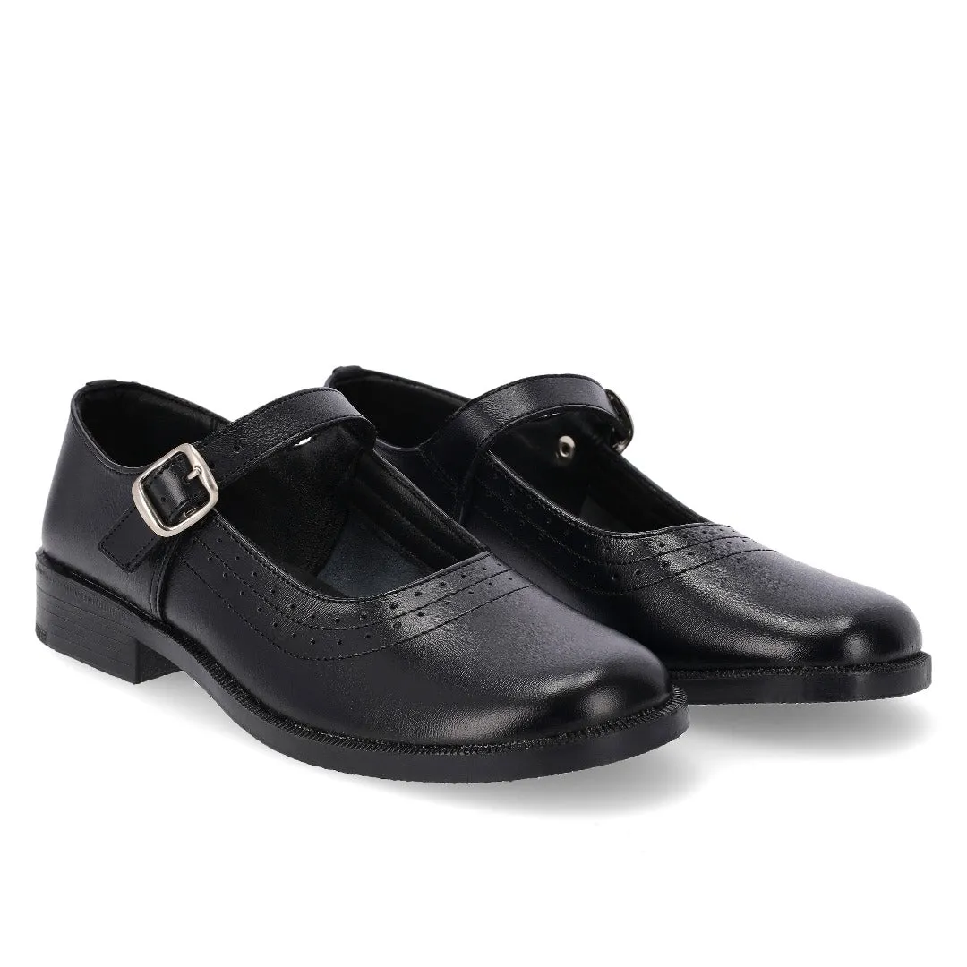 Toughees Pearl Ladies One Bar School Shoes - Black