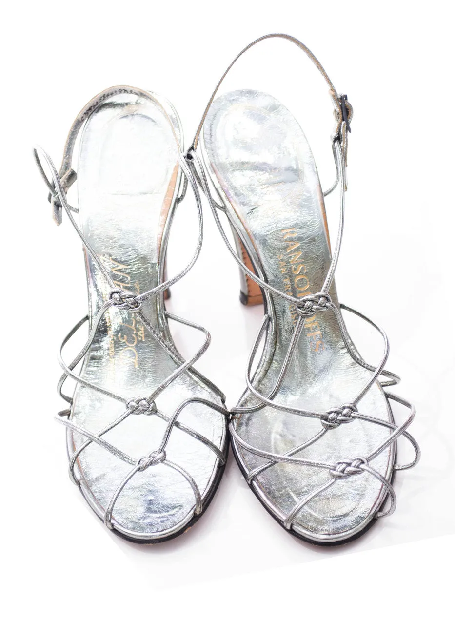 Vintage Delman De Luxe metallic strappy sandal party heels 7 or 7.5 M