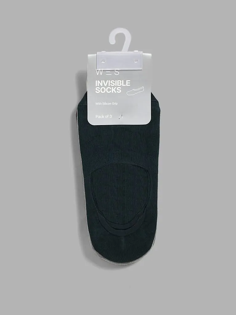 WES Lounge Multicolor Cotton Blend Invisible Socks - Pack of 3