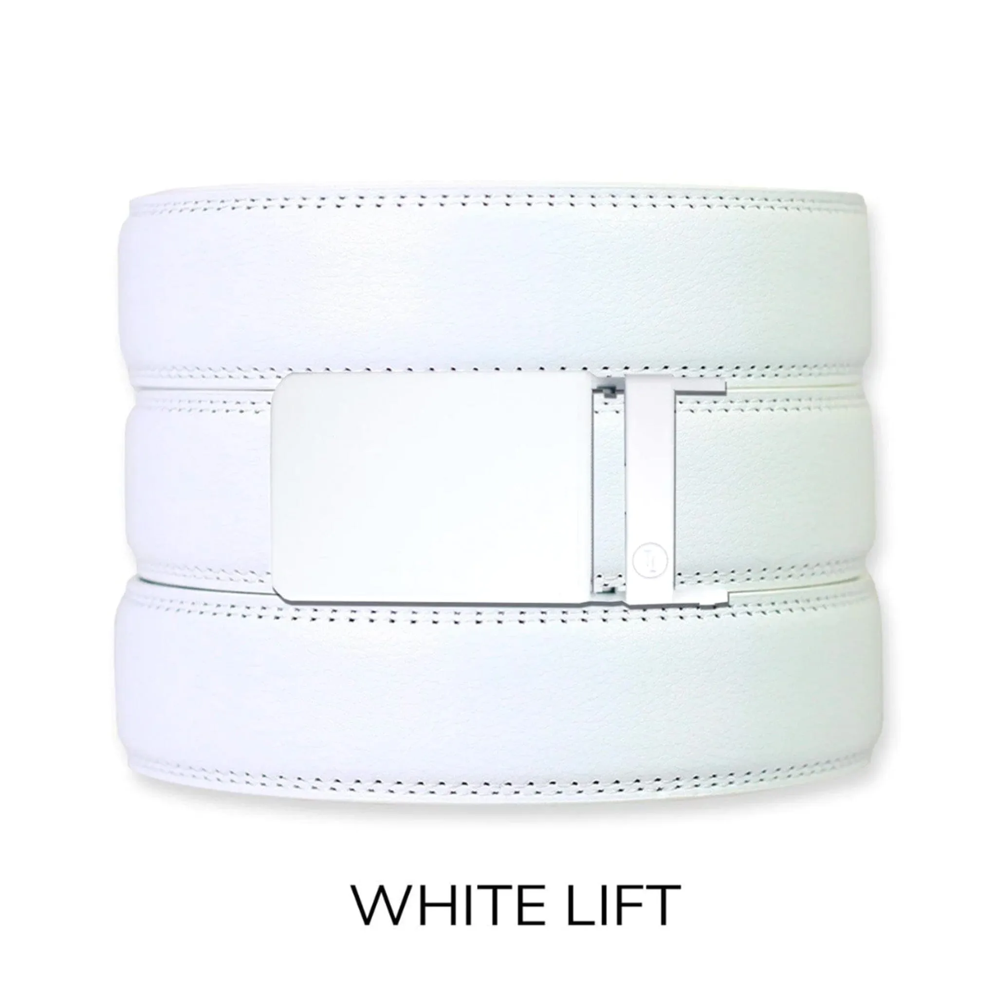 White Leather Ratchet Belt & Buckle Set